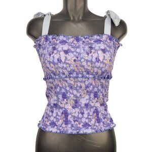 ANTHROPOLOGIE Boho Smocked Purple Floral Fairy Victorian Sleeveless Top sz S